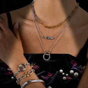 Fashion Two Tone Stainless Steel Double Layer <b>Chain</b> Necklace Pendant Stackable Jewelry for Men - Product Image 4