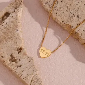 Number 11:11 Heart Pendant Necklace 18K Gold Plated Stainless Steel Jewelry Custom Collar Gifts For Women