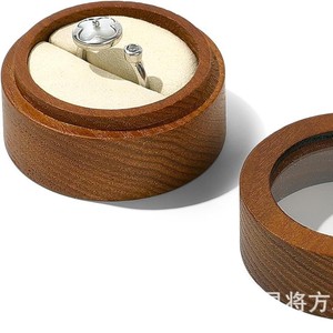 Boîte à bijoux en bois, boîte de rangement ronde en bois massif avec doublure en velours pour emballage cadeau - Product Image 4