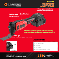 Outil oscillant multifonction sans fil 18V 511720 avec vitesse variable et changement rapide de lame pour couper, poncer, racler