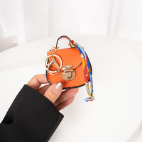 Mini sac à dos en cuir pour femme, porte-clés, petite pochette à monnaie, motif cercle, bouton-pression, avec breloques pour clés et écouteurs
