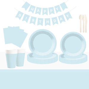 DAMAI - Juego de Vajilla Desechable de Papel Color Azul Cielo para Fiestas, Platos de Papel de 7 y 9 Pulgadas, Vasos de Papel y Servilletas - Product Image 1