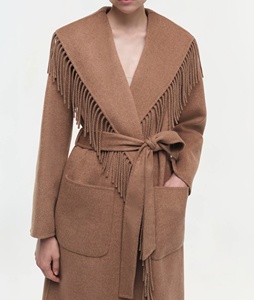 Cappotto Lungo da <span class=keywords><strong>Donna</strong></span> in Stile Bohémien con Collo a Scialle, Cintura e Orlo Frangiato, Design alla Moda - Product Image 3