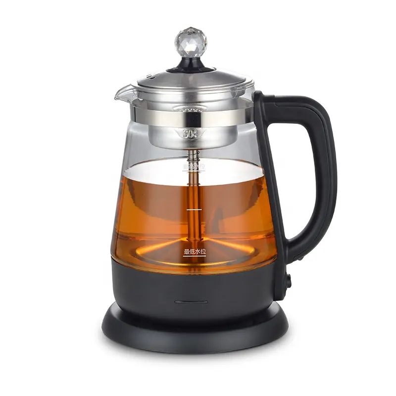 Schlussverkauf Teewasserkocher 2L 360 Grad Edelstahl-Elektro-Kessel intelligenter Glas-Wasserkocher mit Knopf-Schalter Kessel