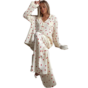 <span class=keywords><strong>Pigiama</strong></span> da <span class=keywords><strong>donna</strong></span> 100% <span class=keywords><strong>cotone</strong></span> modale Set <span class=keywords><strong>pigiama</strong></span> Pj graziosa camicia <span class=keywords><strong>con</strong></span> maniche stampate a cuore <span class=keywords><strong>con</strong></span> pantaloni lunghi - Product Image 3
