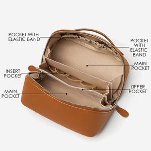 Bolsa de maquillaje para cosméticos de viaje de gran capacidad Premium de cuero genuino en stock Bolsa de cosméticos de cuero genuino - Product Image 3