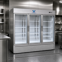 Réfrigérateur vertical à 3 portes en acier inoxydable avec congélateur bas pour vitrine de supermarché de produits frais CE