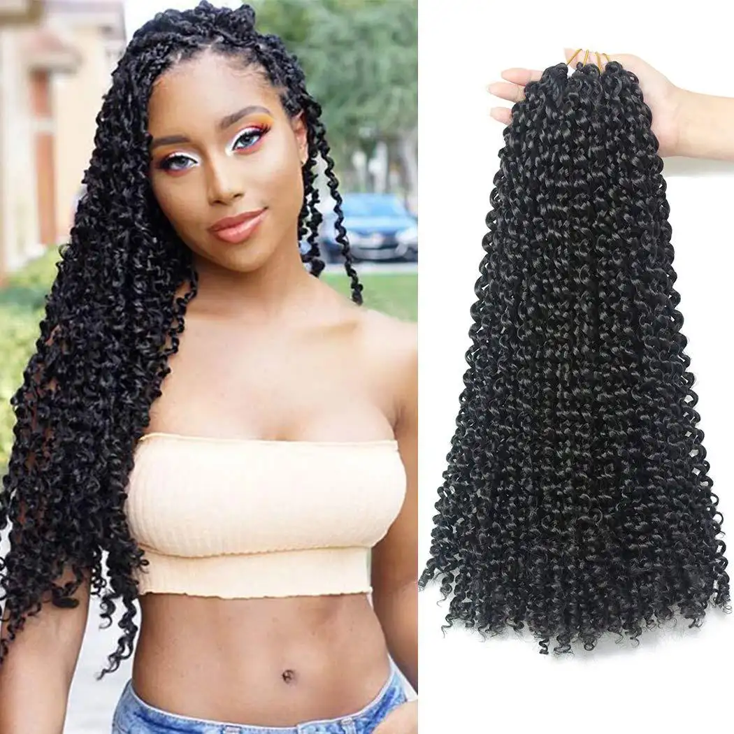 18 in Passion Twist Crochet rambut kepang kotak kepang warna-warni rambut keriting