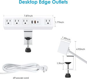 ที่หนีบตั้งโต๊ะสายไฟที่ชาร์จ USB 4ช่อง1200J เครื่องป้องกันไฟกระชากตัวยึดขอบเดสก์ท็อปร้านเทคโนโลยี GAN 65W-100W - Product Image 5
