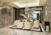 Dalle de marbre naturel beige poli YUSHI, grand design moderne, motif lotus, pour la décoration des sols et des murs d'hôtels