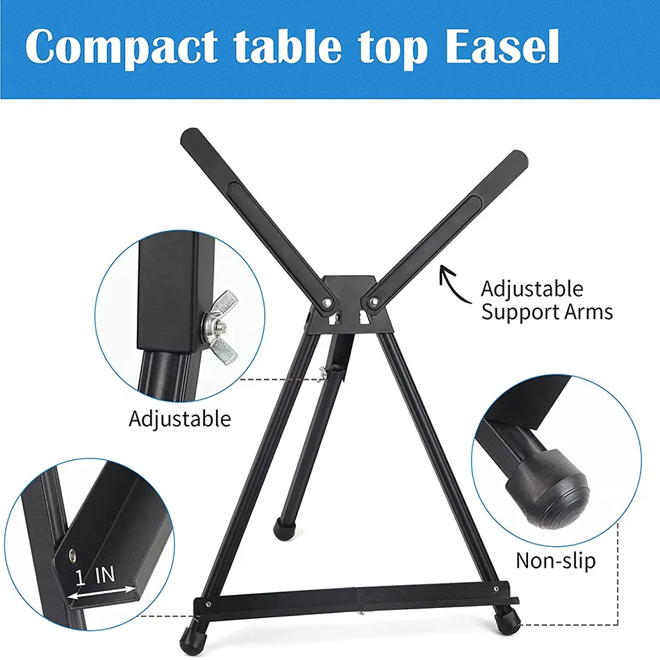 NGHỆ THUẬT Nhôm 15 "Đến 21" Tabletop Giá Vẽ Hiển Thị Đen Tripod Giữ Canvas Tranh Giá Vẽ