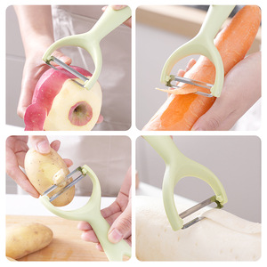 Pelador multifunción de acero inoxidable de Yiwu para frutas y verduras con mango de plástico, solo lavar a mano. - Product Image 3