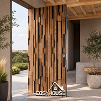 Porte d'entrée en bois sculptée 3D moderne et personnalisée, avec poignée longue, pour villa de luxe