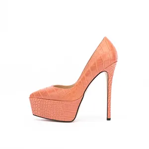 2022 Sexy Dames Dunne Hakken Pompen Puntige Beknopte Super Hoge Hakken Platform Schoenen Vrouw Oranje Wedding Party Schoenen