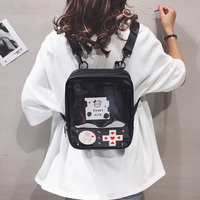 Fournisseur d'usine Conceptions de jeux nostalgiques Sac à dos d'affichage de broche de fenêtre transparente d'école de fille mignonne Sac Ita personnalisé