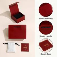 Ensemble d'emballage de bijoux rouge avec logo personnalisé, boîte magnétique 4-en-1 avec sac assorti, pochette et carte de remerciement pour bague et collier