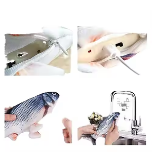 Juguete de peluche de simulación realista eléctrico sostenible, mascotas interactivas para masticar, morder, patear, almohada, pez para jugar con gatos - Product Image 4