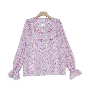Blusa Floral para Mujer al por Mayor con Cuello con Volantes, Manga Larga, Ajuste Holgado, Top Casual para Primavera y Tiendas de Moda - Product Image 1