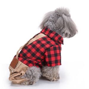 Atacado Luxo Verão Pet Outfit para Cães Pequenos Gatos Xadrez Vermelho Impressão Macacão <span class=keywords><strong>Khaki</strong></span> Poliéster Macacão Calças Moderno Simples para - Product Image 1