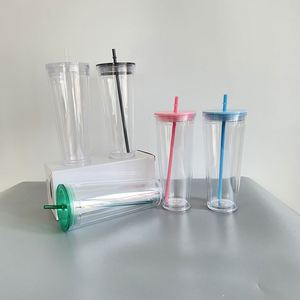 USA Snow Globe Acrylic Pre Drilled Clear 24 oz Plastic <b>Cups</b> <b>with</b> <b>Lids</b> Wholesale Bulk 24oz Double Wall Tumbler for UV DTF Wraps - Product Image 2