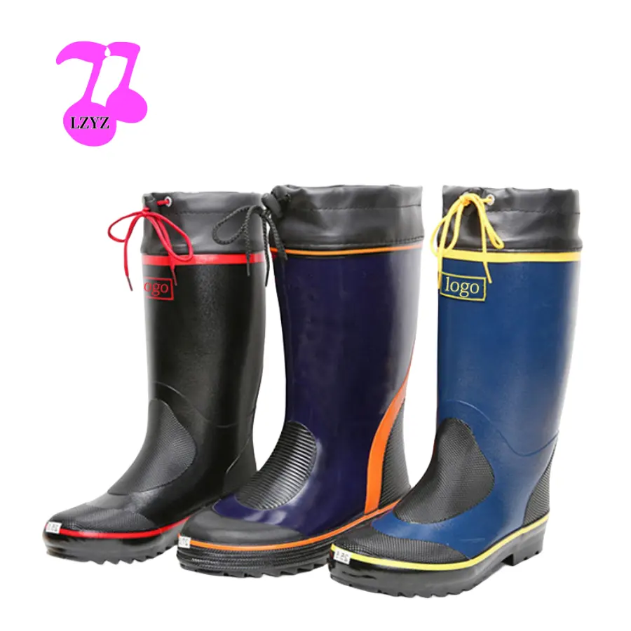 LZYZ Custom LOGO Oil acid alkali resistant waterproof cheap safety light weight anti slip men PVC rubber rain boots for work
