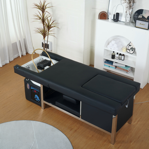 Lit de massage et de lavage des cheveux en acrylique noir, style moderne et épuré, avec bac en plastique à circulation d'eau et armoire de rangement pour salon de beauté et spa - Product Image 2