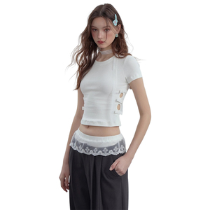 Maglietta da <span class=keywords><strong>donna</strong></span> personalizzata con motivo a tinta unita alla moda e traspirante T-shirt da <span class=keywords><strong>donna</strong></span> estiva per 2025 - Product Image 1