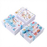 Boîte d'art pliable auto-érectible personnalisée avec motifs de dessins animés et graffitis, gaufrage UV, ruban, emballage en carton recyclé, portable, pour anniversaire d'enfants