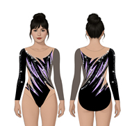 Justaucorps de gymnastique noir avec accents roses et gris et strass Custom Girls Dance Competition Performance Wear