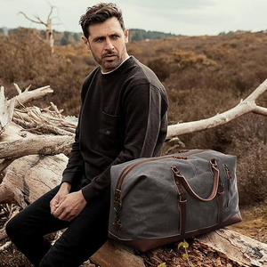 16oz Canvas 40L Duffel <strong>Bag</strong> for Men Carry-On <strong>Overnight</strong> Weekender Travel - Product Image 1