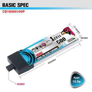 CODDAR RC batteria LiPo 1S 500MAH 3.7V 100C testa in plastica A30 FPV Mini Drone aggiornato da 1S 450MAH - Product Image 2