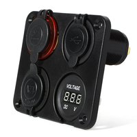 Encendedor de Cigarrillos Universal 4 en 1 + Voltímetro + Panel de Cargador con Doble Puerto USB LED para Autos y Motocicletas de 12V