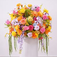 Ensemble de fleurs artificielles faites à la main en rose, orange et violet, style macaron, pour mariage, cadre photo de bienvenue, fleurs murales et allée.