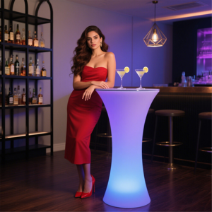 طاولة بار LED دائرية عالية، صديقة للبيئة بـ 16 لونًا، مثالية للحفلات والفعاليات والحدائق، للاستخدام في النوادي الليلية والصالات الخارجية - Product Image 6