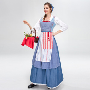 Conjunto de Vestido Dirndl a Cuadros Azul Francés Yi Xiaoyi para Mujer Adulta, Disfraz para el Festival de la Cerveza Primavera 2025, Falda, Delantal y Pañuelo para la Cabeza - Product Image 3