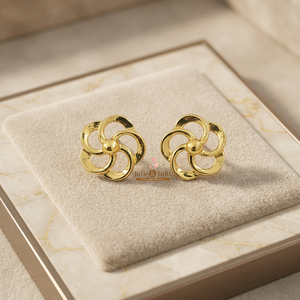 Boucles d'oreilles en or véritable 22 carats de qualité supérieure, rondes et à motifs floraux, pour femmes, mariage, occasions festives et usage quotidien, or clair - Product Image 3