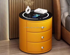 Mesita de Noche Inteligente de Madera con Luces y Estación de Carga Inalámbrica en Gris Blanco - Product Image 1