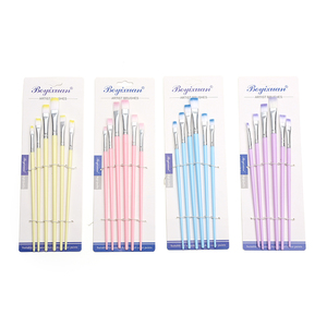 <strong>Pop</strong> Yellow Nylon Plastic Handle 6 Flat Peak Artist Professional Painting <strong>Brushes</strong> - Product Image 2