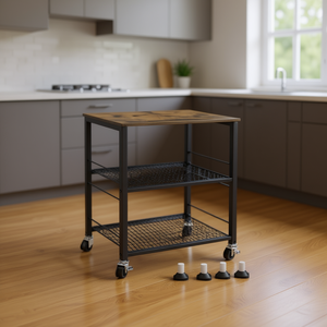Carrito de Cocina Metálico de 2 Niveles con Ruedas, Diseño Moderno en Negro para Islas y Carritos de Cocina - Product Image 2