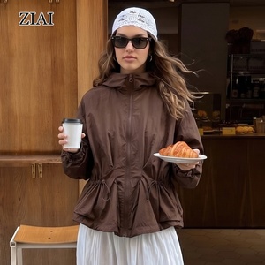 Veste coupe-vent courte zippée sur le devant, style cape, <span class=keywords><strong>imperméable</strong></span>, pour le printemps et l'automne, veste d'extérieur coupe-vent pour <span class=keywords><strong>femme</strong></span>, <span class=keywords><strong>trench</strong></span>-coat à capuche avec cordon de serrage - Product Image 1