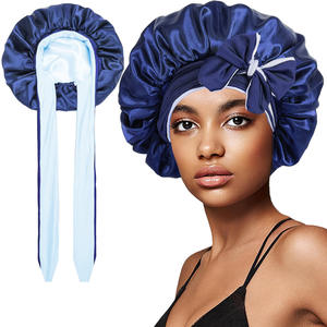 Champagne <span class=keywords><strong>Satin</strong></span> Casual Bonnet pour les femmes à usage quotidien Night Sleep Cap Écharpe Wrap avec bande de cravate Échantillon gratuit pour les <span class=keywords><strong>cheveux</strong></span> bouclés - Product Image 6