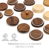 Couvercle en bois de noyer personnalisé avec anneau en silicone hermétique, gravé, pour pots de grande et petite taille, couvercle de rangement en bois, vente en gros, fourniture OEM