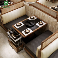 Ensemble de salle à manger moderne en bois massif et rotin de qualité commerciale, avec plateau en pierre frittée, tables de hot pot écologiques et banquettes pour