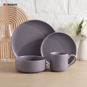Vajilla Moderna TRESUN en Color Morado con Relieve, Juego de Platos y Tazones para Desayuno, Vajilla de Cerámica - Product Image 4