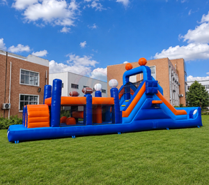Parcours d'obstacles gonflable sur le thème du sport commercial avec toboggan, <span class=keywords><strong>jeux</strong></span> de basket-ball, de football et de baseball pour événements en plein air - Product Image 2