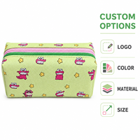 Kotak Pensil Monster Kartun Logo Kustom Hijau Muda Tas Travel Ritsleting Ganda Tas Makeup Tas Kosmetik untuk Wanita Portabel