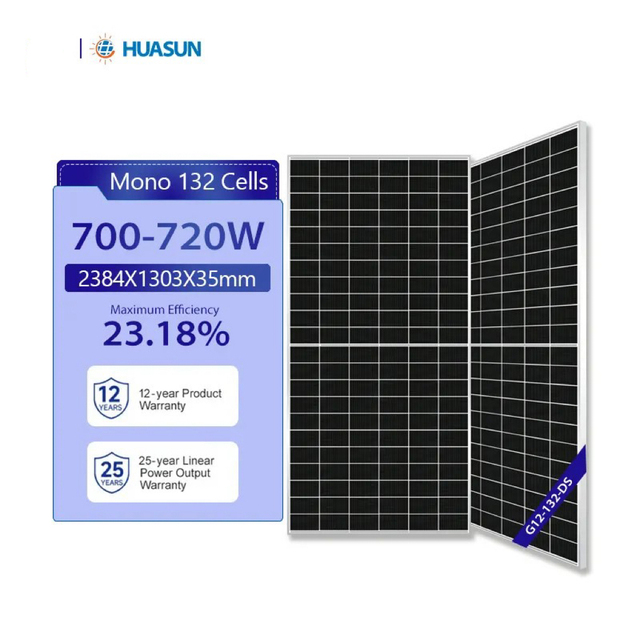 Huasun Commercial Solar Panel 210mm HJT Bifacial 700W-720W 132 Cells N-Type Stocks in Rotterdam