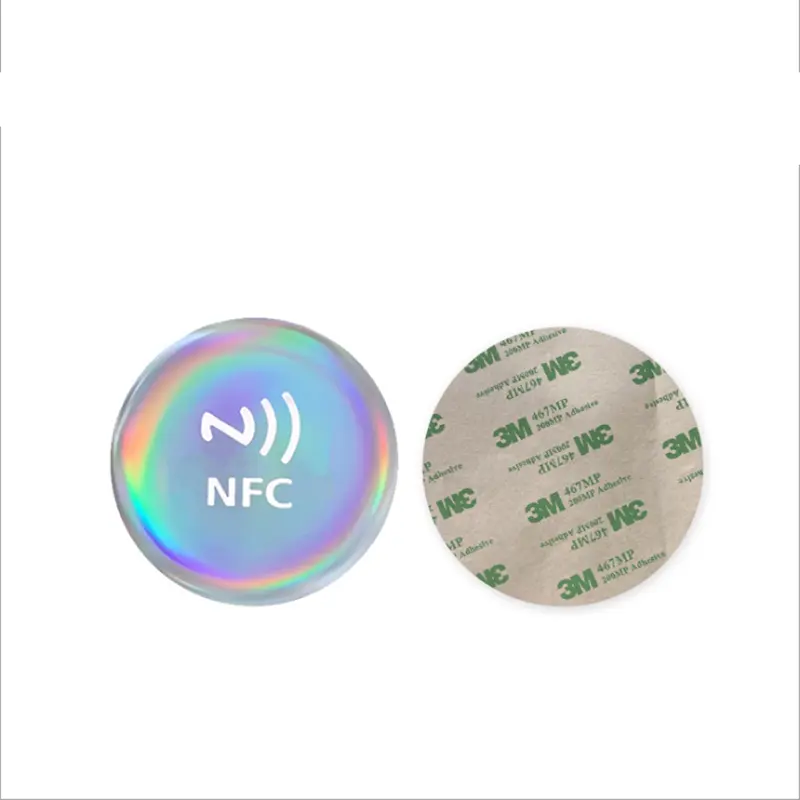 Programlanabilir yuvarlak Disk RFID NTAG NFC anahtar Fob Anti Metal epoksi etiket/etiket