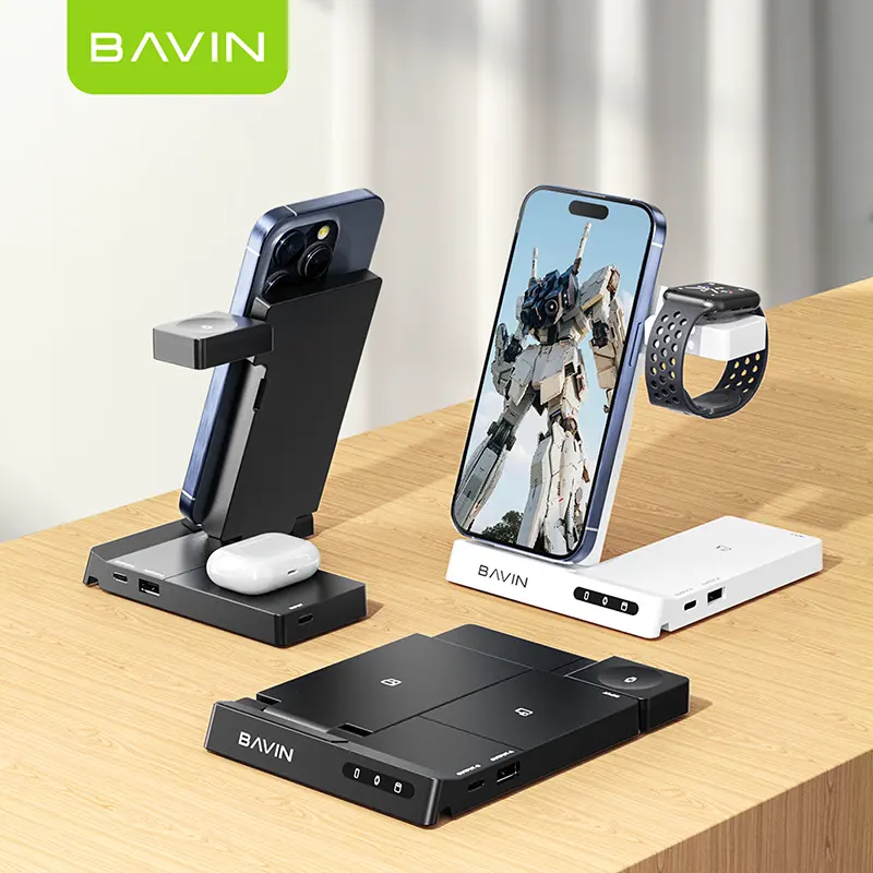 BAVIN оптовая продажа 15 Вт Быстрая зарядка PC1069 портативный 6 в 1 Многофункциональный мобильный телефон Беспроводное зарядное устройство