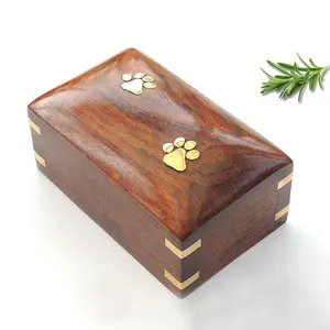 Thân thiện với môi tang lễ urns Paw khắc lưu trữ Hộp PET caskets & urns với Brass cho pet vẫn soild Gỗ gỗ Paw in